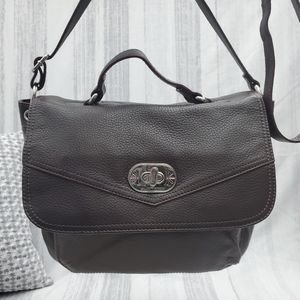 Isaac Mizrahi Leather Dark Maroon Flap Closure Small Messanger Bag w/ Top handle